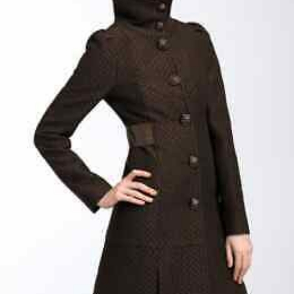 Mackage Black Textured Wool Coat with Leather Detail At Waist - Picture 3 of 16